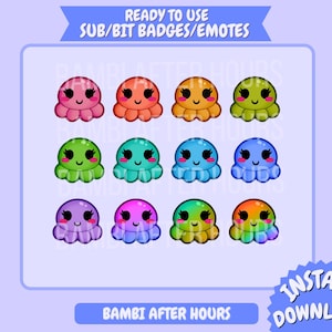 Kawaii Jellyfish Twitch Badges: Chibi Anime Emote Set (Digital Download