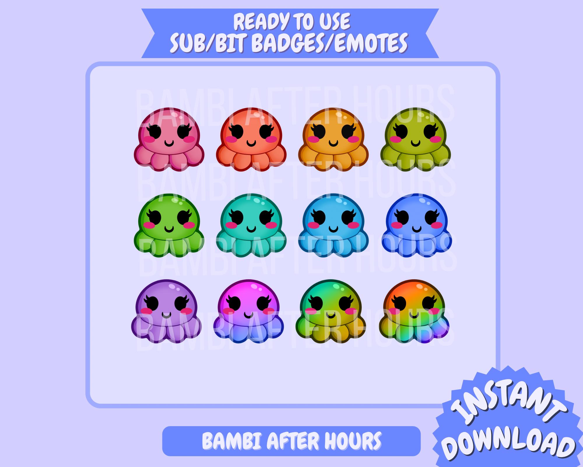 Kawaii Jellyfish Twitch Badges: Chibi Anime Emote Set (Digital Download