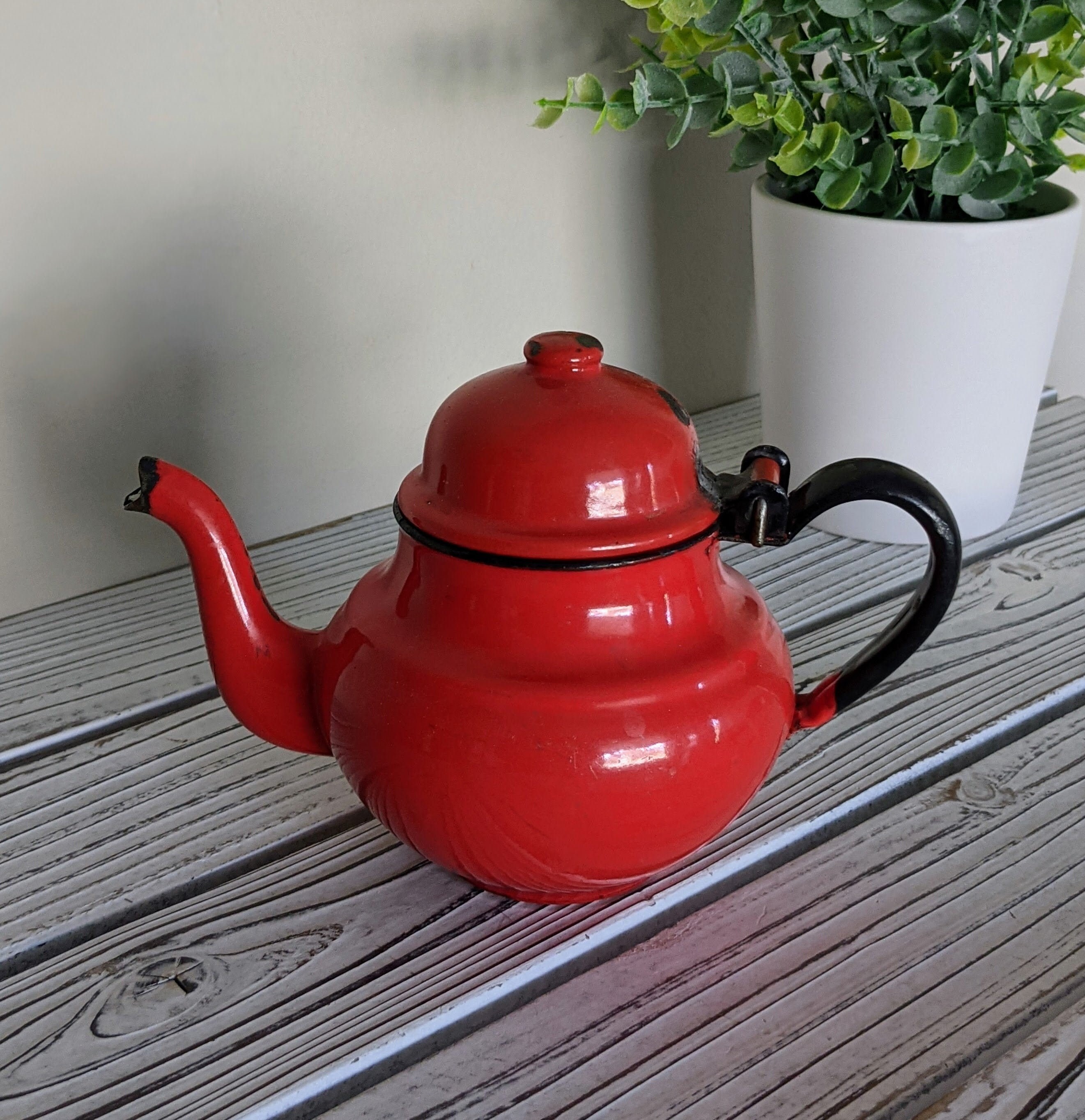 Vintage MidCentury Red Enamel Teapot Made in Poland Etsy