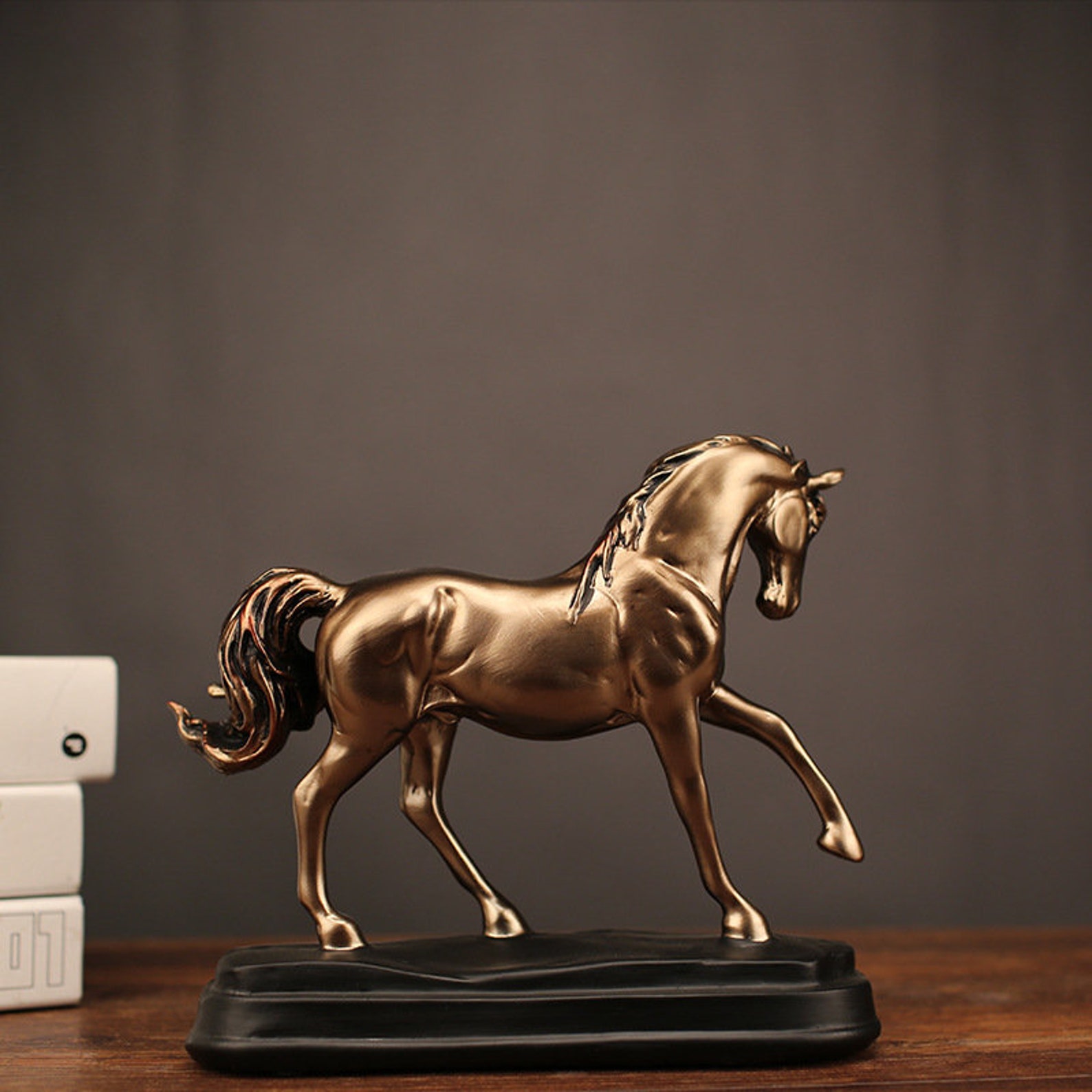 Golden Horse Resin Statue Stallion Figurine Novel Horse Etsy