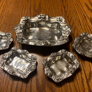 Gorham Sterling Silver Repousse Art Nouveau Butter Dish and Matching Butter Pats