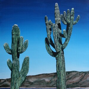 Print of Two Saguaros at Lake Pleasant