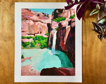 Havasu Waterfall Original Art Print | Waterfall Art Watercolor | Nature Wall Art | Waterfall Wall Art | Nature Lover Gift | Waterfall Gift