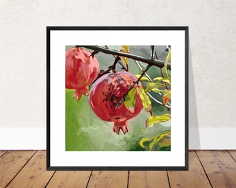 Pomegranate in Tree Wall Art Print | Giclee Art Print | Pomegranate Wall Art | Kitchen Wall Decor | Pomegranate Tree Art