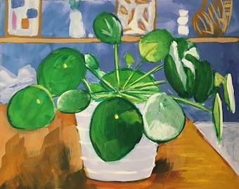 Pilea Plant Original Painting | Hand-Painted House Plant Art | Plant Painting | Hand-Painted Art | gouache