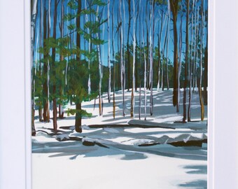 Snowy Flagstaff, original gouache painting, framed and matted | Hand-Painted Winter Watercolor Art | Snow Art Painting | Hand-Painted Art