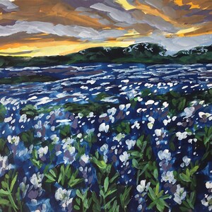 Bluebonnet Original Art Print | Bluebonnet Art | Nature Wall Art | Texas Landscape Wall Art | Texas Housewarming Gift  | Bluebonnets Print