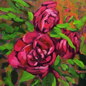 Pinke Gartenrose, Original Acrylgemälde, Florales Gemälde