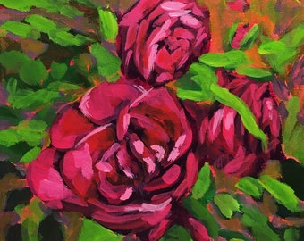 Pink Garden Rose, Original Acrylic Painting, Floral Painting