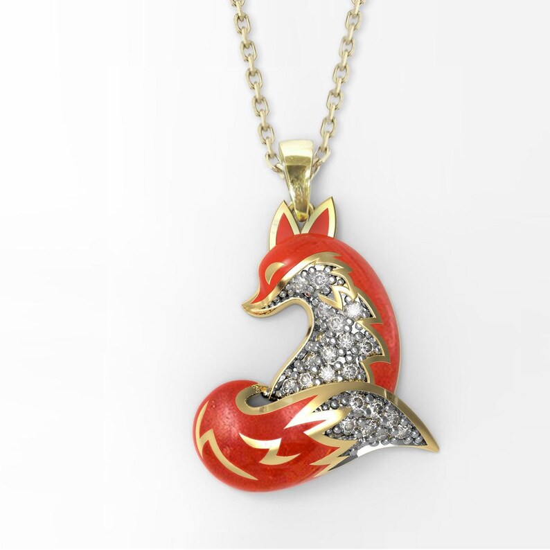 Fox Pendant Necklace 14K Solid Gold With or Without Chain Etsy