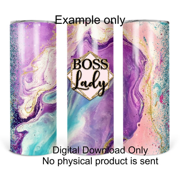 Boss Lady PNG Skinny Tumbler Design Digital Download, glitter look, purple, teal, black boss lady tumbler design