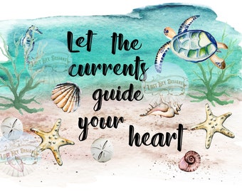 Beach Sea Turtle PNG Digital Sublimation Design