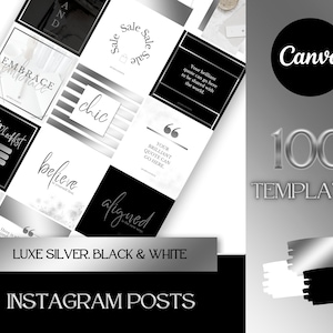 Instagram Branding: 100 Luxury Instagram Grid Templates in Silver, Black and White | Coach | Beauty | Esthetician