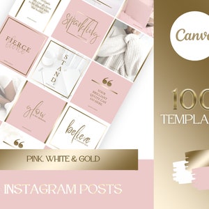 Branding Kit: 100 Luxury Instagram Templates in Gold, Pink and White | Social Media Templates