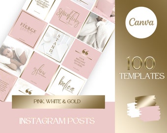 Branding-Kit: 100 luxuriöse Instagram-Vorlagen in Gold, Pink und Weiß | Social-Media-Vorlagen