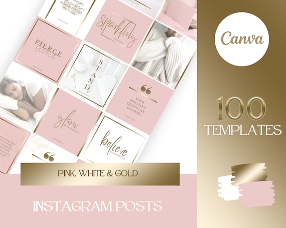 Branding Kit: 100 Luxury Instagram Templates in Gold Pink and - Etsy
