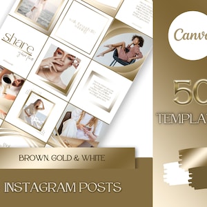 NEW Branding Kit: 50 Luxury Instagram Templates in Gold, Tan and White | Social Media Templates