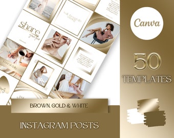 NEW Branding Kit: 50 Luxury Instagram Templates in Gold, Tan and White | Social Media Templates