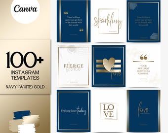 Branding Kit: 100 Luxus Instagram Templates in den Farben Marineblau, Gold und Weiß | Canva Social Media Vorlagen | 1080x1350