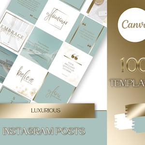 Kit de marca: 100 lujosas plantillas de redes sociales para publicaciones de Instagram en verde, mármol, dorado y blanco