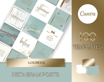 Branding Kit: 100 Luxus Instagram Post Social Media Templates in Grün, Marmor, Gold und Weiß