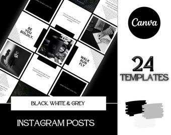 Branding Kit: 24 Luxury Minimalist Instagram Grid Templates in Black & White | IG Posts