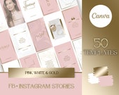 Branding Kit: 44 Luxury Instagram Story Templates in Gold, Pink and White For Coaches & Creatives