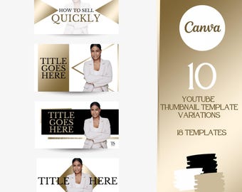 YouTube Thumbnail Templates in Gold, Black and White | Social Media Templates for Coaches and Artists | Luxury | Canva Templates