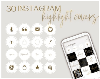 30 Instagram Highlights Templates In Gold & White: Instagram Covers Icons