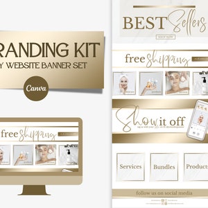 DIY ウェブサイト バナー ブランディング キット: 白と金の雄弁なウェブ バナー、Canva で編集