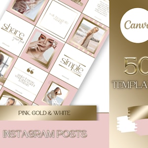 NEW Branding Kit: 50 Eloquent Luxury Instagram Templates in Gold, Pink and White | Social Media Templates