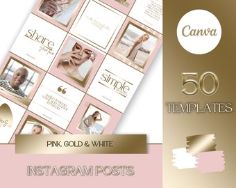NEW Branding Kit: 50 Eloquent Luxury Instagram Templates in Gold, Pink and White | Social Media Templates