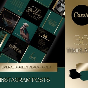Branding Kit: 36 Luxury Instagram Grid Templates in Gold, Marble, Black and Emerald Green