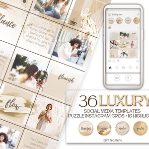 36 Neutral Social Media Templates für Puzzle Grid auf Instagram