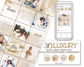 36  Neutral Social Media Templates For Puzzle Grid On Instagram