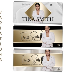 May include: A business card with a gold background and a white border. The text "Tina Smith" is in black letters. The text "Business Mentor for high level CEOs & CFOs" is in smaller black letters. The initials "TS" are in the top right corner.