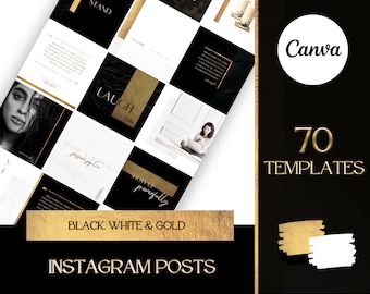 Branding Kit: 70 Luxus Instagram Grid Templates in Weiß, Gold, Marmor und Schwarz edit in Canva