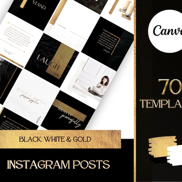 Branding Kit: 70 Luxury Instagram Grid Templates in White, Gold, Marble and Black edit in Canva