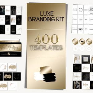 Branding Kit: 400+ Luxury Instagram Templates, Stories, Instagram Posts, Business Cards and Logo in Gold, Marble and Black