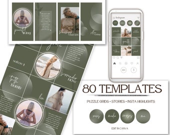 Instagram Puzzle: 80 Luxury Green Instagram Template, Story Templates and Instagram Highlights