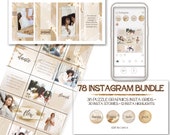 78 Instagram Bundle: Neutral Social Media Templates For Puzzle Grid, Instagram Stories and Insta Highlights edit in Canva