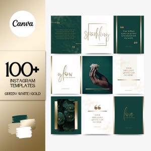 Branding Kit: 100 Luxury Instagram Grid Templates in Gold, White and Emerald Green | Coaches, Influencers, Beauty