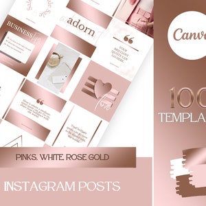 Branding Kit: 100 Luxury Instagram Templates in Rose Gold, Pink and White | Social Media Templates