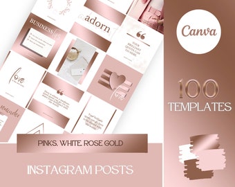 Branding Kit: 100 Luxury Instagram Templates in Rose Gold, Pink and White | Social Media Templates
