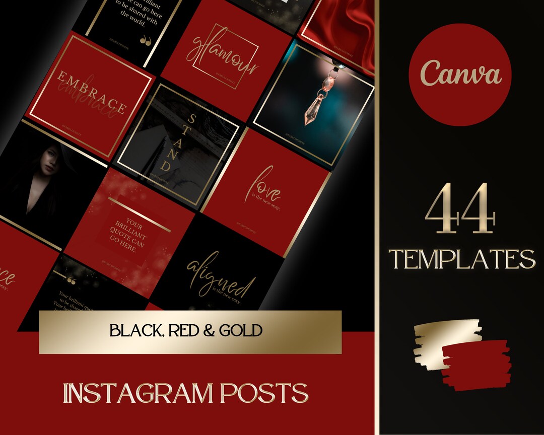 Branding Kit: 44 Luxury Instagram Grid Templates in Gold, Black and Red ...