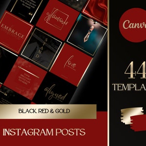 Branding Kit: 44 Luxury Instagram Grid Templates in Gold, Black and Red