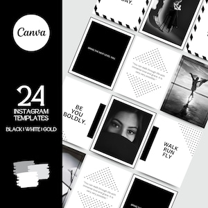 Branding Kit: 24 Luxury Minimalist Instagram Grid Templates in Black & White | IG Posts