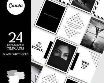 Branding Kit: 24 Luxury Minimalist Instagram Grid Templates in Black & White | IG Posts