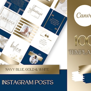 Branding Kit: 100 Luxus Instagram Templates in Marineblau, Gold und Weiß | Canva Social Media Templates
