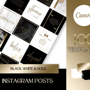 Branding Kit: 100 Luxury Instagram Grid Templates in Gold, Marble and Black | IG Posts